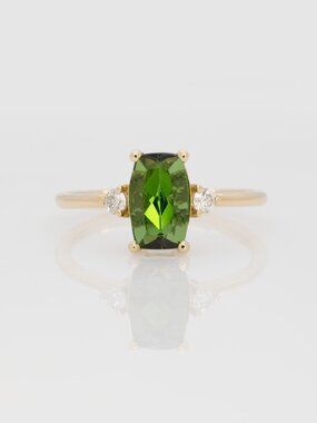1.3Ct Chrome Tourmaline Ring with Natural Diamond Accents in Solid 14K Gold
